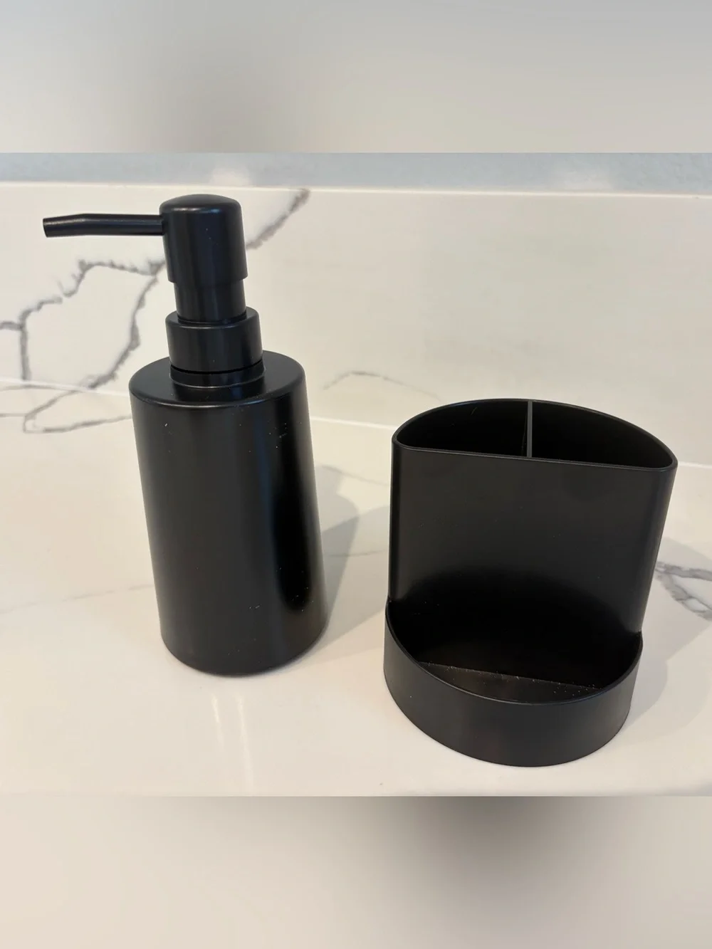 Bathroom Soap Dispenser & Toothbrush Organizer Set in Black - One Size - NWOT